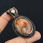 Orange Scolecite,Moonstone Handmade Copper Wire Wrap Pendant 2.36 a6o95