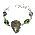 Ruby in Fuchsite, Peridot Ethnic 925 Sterling Silver Bracelet 7-8 Y5I69