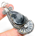 Ocean Fume Agate, White Topaz 925 Sterling Silver Pendant 3.07 t4p12