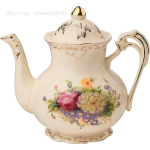 Vintage Roosi Keraamiline Teekann 800ml, Lilleline Teekann Kuldse &Auml;&auml;rega Lahtise Tee jaoks, Elevandiluu Elegantne Teekann, Kingitus Teearmastajatele beige