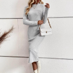 Naiste Slim Fit K&otilde;rge V&ouml;&ouml;kohaga A-l&otilde;ikeline Pikk Kleit Elastne Kootud Žakaarmustriga Pikkade Varrukatega O-kaelusega Kevad-S&uuml;gis Kleit S-XL M hall v&auml;rv