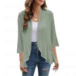 Euroopa ja Ameerika suvised naiste topid, uued &uuml;hev&auml;rvilised kampsunjakid, kolmveerandpikkusega varrukad, volangidega vabaaja minimalistlik stiil L &otilde;unaroheline v&auml;rv