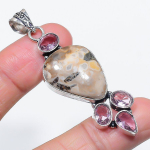 Natural Polka Dot Agate, Kunzite 925 Sterling Silver Jewelry Pendant 2.56 d4m45