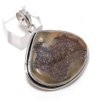 Natural Botswana Druzy Gemstone 925 Sterling Silver Jewelry Pendant 1.89 g7l56