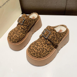 Leopardikujulised madalad kingad Naiste muulad Platvormiga seemisnahast sussid Talvised pl&uuml;&uuml;sist puuvillased kingad K&otilde;rgekontsaga pl&auml;tud Trendikad rihmaga kingad Zapatos Mujer 38 leopard