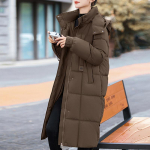 Mood Talvejoped Naine Pikk Parka Kapuutsiga Lai Soe &Uuml;ler&otilde;ivas Vabaaja Naiste Mantlid 3XL pruun