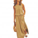 Naiste suvekleit Plisseeritud &uuml;markaelusega varrukateta &uuml;hev&auml;rviline avar l&otilde;hikuga maksikleit Igap&auml;evane kohting, peokleit, pikk kleit XL khaki