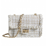 Luksuslik Tweed Kett-&otilde;larihmaga Crossbody Kott Naistele, Beež Horisontaalne Ruudukujuline Lukk, T&auml;nava stiilis Igap&auml;evane Komplekt