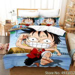 One Piece Luffy Poiss 3tk Voodipesukomplekt Padjap&uuml;&uuml;r Anime Voodipesu Multikas 3D Prinditud Lapsed T&auml;iskasvanud Laps Poisid Tekikate Tekikate Kate Kingitus EU Single(135*200cm)3pcs
