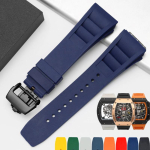 Uus 25mm Punane Must Roheline Hall Sinine Kollane Oranž Kummist Kellarihm Richard Mille rihma jaoks RM011 Mille K&auml;ev&otilde;ru kellarihm 25-20mm blue