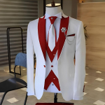 Kost&uuml;&uuml;m Valge Meeste &Uuml;likonn Must Lapel Pulma Smoking Terno Masculino Ballile Pruudile 3-osaline Kitsa L&otilde;ikega Bleiserikomplekt Meestele XS punane