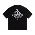 W372 CHROME HEARTS 2026 Suvi Uus K&otilde;rge Kvaliteediga Puuvillane &Uuml;mmarguse Kaelusega L&otilde;tv Suur Suurus Meeste ja Naiste T-s&auml;rk Paaride T-s&auml;rk S must