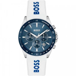 BOSS Strike Chrono Sinise sihverplaadi ja valge silikoonrihmaga meeste kvartsikell 1514238 sinine