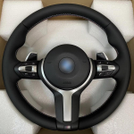 BMW M3 M5 F20 F22 F23 F30 F33 F34 X1 F48 X5 F15 X3 F25 F80 E90 E70 E84 salongi M-seeria nahkkattega rool koos labadega M5 leather (No airbag) must