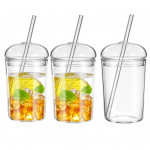 3-pakk klaasist kohvitasse kaanede ja k&otilde;rtega, 16 oz j&auml;&auml;kohvitass kuplilise kaanega, l&auml;bipaistev klaasist kohvitasside komplekt DIY jaoks 400-600ml
