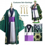 Roheline Roronoa Zoro Kimono Cosplay Anime Kost&uuml;&uuml;m &Uuml;likond Halloweeni jaoks T&auml;iskasvanu &Uuml;likonna Vooder Parukas &Uuml;ler&otilde;ivad V&ouml;&ouml; Disfraz Halloween S&ONE PIECE