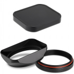 Haoge ruudukujuline metallist objektiivikate Fujifilm X100VI Fuji X100V X100F X100T jaoks koos 49mm UV-filtri adapterr&otilde;nga ja metallkorgiga H&otilde;bedane Silver Lens Hood