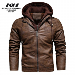 S&uuml;gis- ja talvine meeste eemaldatav kapuutsiga nahkmantel Fashion Slim Fit Retro PU nahktagi Moodne meeste mantel S