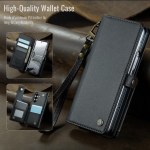 Kvaliteetne nahast &uuml;mbris Samsung Galaxy Z Fold 7 Fold6 jaoks, rihma, kaardihoidja, rahakoti ja RFID-blokeeriva kaitsega, kukkumiskindel telefoni kate Galaxy Z Fold7 must