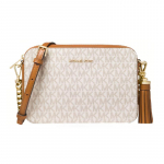 MICHAEL KORS Jet Set Presb&uuml;oopiline V&auml;rviplokk Tutt Kett Kunstnahast Crossbody Kott Keskmine Naiste Vanillivalge ja Lehma Nahk Pruun valge