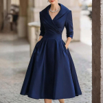 Naiste Vintage 1950ndate stiilis Swingkleit 3/4 varrukate, V-kaeluse, rev&auml;&auml;rkraega ja plisseeritud seelikuga formaalseteks &uuml;ritusteks M black