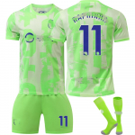 Sporditreeningss&auml;rkide komplekt sokkidega, 24/25 Bar&ccedil;a teine v&otilde;&otilde;rsil s&auml;rk #11 Raphinha 16 roheline
