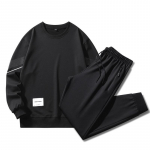 Meeste vabaaja spordihoodie komplekt, noorte spordi vaba l&otilde;ikega &uuml;mara kaelusega kaheosaline hoodie L must