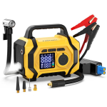 FOWAWU 6000A 26800mAh Autoaku k&auml;ivitusabi kompressoriga, Autopanga toitepank (K&Otilde;IK Bensiin/10,0L Diisel), Automaatse v&auml;ljal&uuml;litusega rehvipump yellow
