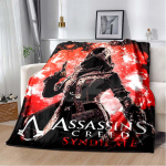Assassin's Creed Kapiga Kuju Flanellitekk Punane Suitsu Logo Prindiga Pehme Soe Viska Diivani Voodi M&auml;nguri Kodu Dekoor 150x180cm