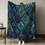 Elegantne T&uuml;rkiis Vintage Harajuku Tekk Esteetiline Geomeetriline Muster Pehme Soe Hubane Visketekk Voodi Diivani Kontori Reisi Matkamiseks Size: 150*200cm, Weight: 230 GSM black