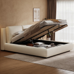 Polsterdatud voodi, kaheinimesevoodi, 180*200cm, h&uuml;draulilise funktsiooniga voodi, lipprestiga voodi, peatsiots ja suur panipaik, beež boucl&eacute; 230 x 194 x 90 cm beež
