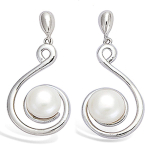 Les Tr&eacute;sors De Lily [L4651] - Boucles Argent 'Perla' ivoire argent&eacute; (rhodi&eacute;) - 30x15 mm valge