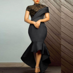 Elegantne must kleit, pitsiline lapitehnika naistele peole, &otilde;hukesed varrukad, l&auml;bipaistvad Merineitsi Suures suuruses daami hommikumantlid S must