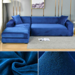 Sametine diivani kate Elastne paks L-kujuline nurgadiivani kate elutuppa 1/2/3/4 istekohaga veniv kate diivandiivani tugitoolile 2 Seater 140-185cm tumesinine