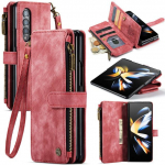 Samsung Galaxy Z Fold 3/4 rahakoti&uuml;mbris, vastupidav PU-nahast magnetiline rahakott, &uuml;mberp&ouml;&ouml;ratav kaelapael, k&auml;ev&otilde;ru t&otilde;mblukuga kaardihoidja &uuml;mbris for Galaxy Z Fold 4 punane