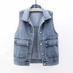 Denim Vest naiste l&uuml;hike uus lihtne suur taskuga varrukateta vest lahtine top kardigan M