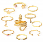 S&otilde;rmuste komplekt Madu Graveeringuga S&otilde;rmus Kingitus Roosad Aksessuaarid Mood Elegantne Kuld Luksuslik Roosa Teemantmadu Pentagrammi S&otilde;rmuste Komplekt 10 kullaga kuld