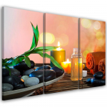 Kolmeosalise pildiga l&otilde;uenditr&uuml;kk Zen Leaves Stones Candle 60x40 oranž