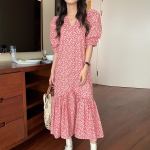 2023 vabaaja &scaron;ikk peokleidid Elegantne volangidega puhvis l&uuml;hikeste varrukatega kleit naistele Suvine magus V-kaelusega avara lilleline kleit 27303 M orion i v&auml;rv