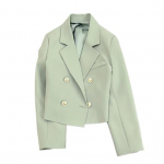 Kevadised naiste rinnaga kontoris k&auml;rbitud bleiser-rev&auml;&auml;riga &uuml;hev&auml;rviline pikkade varrukatega kahekordse jakiga &uuml;likond L roheline