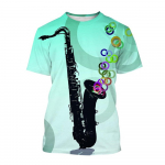 Muusikariistad Saksofon T-s&auml;rk suvine meeste vabaajamuusika kunst l&uuml;hikeste varrukatega hip-hop isikup&auml;ra harajuku prinditud topid S