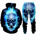 Isiksus gooti pealuu 3D prindiga kapuutsiga p&uuml;kste komplekt meeste/naiste naljakas Halloweeni t&auml;navar&otilde;ivaste riietus&uuml;likond hiphop 2-osaline spordidress S