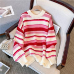 Naiste sviiter 2023. aasta s&uuml;gise avara &uuml;markaela disainiga Sense Stripe Liha kattega silmkoeline kampsun Pullover Naiste topid One Size sinine