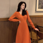 Valge kootud sisemise kihiga pullover naiste s&uuml;gis- ja talvine Korea draama mantel kampsun keskmise pikkusega naiste alumine pullover One Size oranž