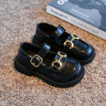 Uued t&uuml;drukute nahast kingad Little Girl Kvaliteetsed Korea printsessikingad Platvorm Trend vabaaja &uuml;ksikud kingad 21 must