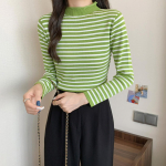 Naiste triibulised trikotaažkaelusega kampsunid &otilde;hukesed elastsed pikkade varrukatega vabaaja pulloverid, kootud soojad topid naistele 2023. aasta s&uuml;gistalv One Size