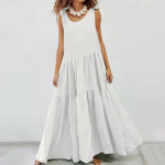 Naiste kleit vabaaja boheemlaslik suur V-kaelusega &uuml;hev&auml;rviline pitsist tutiga daami pikk kleit XXXXXL valge
