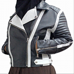 Naiste ja t&uuml;drukute must-valge stiilne jakk, tepitud biker-jakk, mootorrattajakk, nahast mootorrattajakk, naiste biker-jakk, naise kingitus XXL must/valge