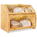 Leivakast k&ouml;&ouml;gilauale, kahekihiline selgete akendega leivahoidla, eriti suur leivakonteiner, maal&auml;hedane talumaja stiilis bambuspuidust Bre