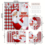 4 tk veekindel j&otilde;uludu&scaron;ikardina komplekt koos 12 konksuga libisemiskindel vannitoavaip U-kujuline matt WC kaane kattepadi 4pcs-Full Set